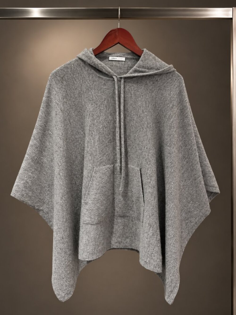 VINCE. Cashmere Hooded Poncho Heather Gray Kangaroo Pocket One Size